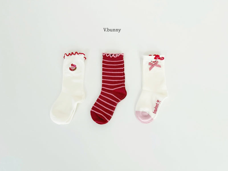 V Bunny - Korean Children Fashion - #prettylittlegirls - Red Ribbon Socks Set