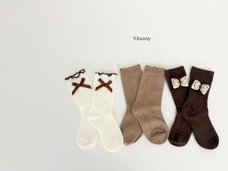 V Bunny - Korean Children Fashion - #prettylittlegirls - Embossed Ribbon Socks Set - 10