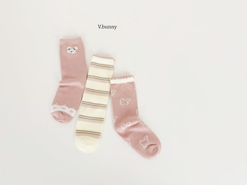 V Bunny - Korean Children Fashion - #prettylittlegirls - Striped Bunny Socks Set - 2
