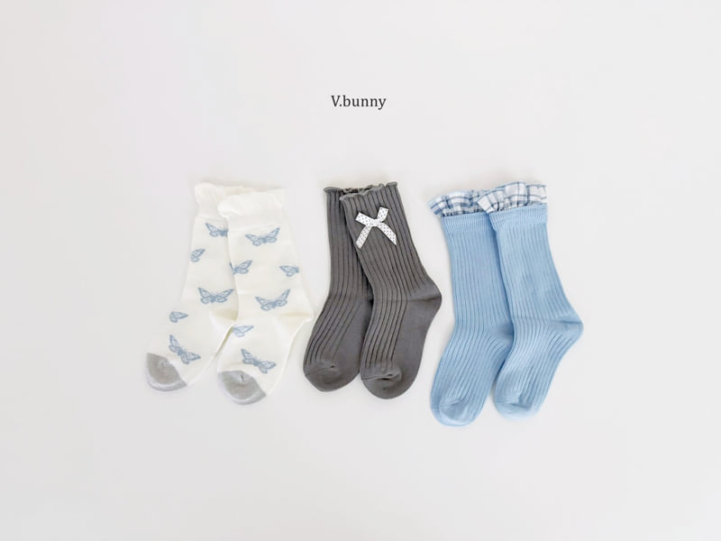 V Bunny - Korean Children Fashion - #stylishchildhood - Blue Butterfly Socks Set - 11
