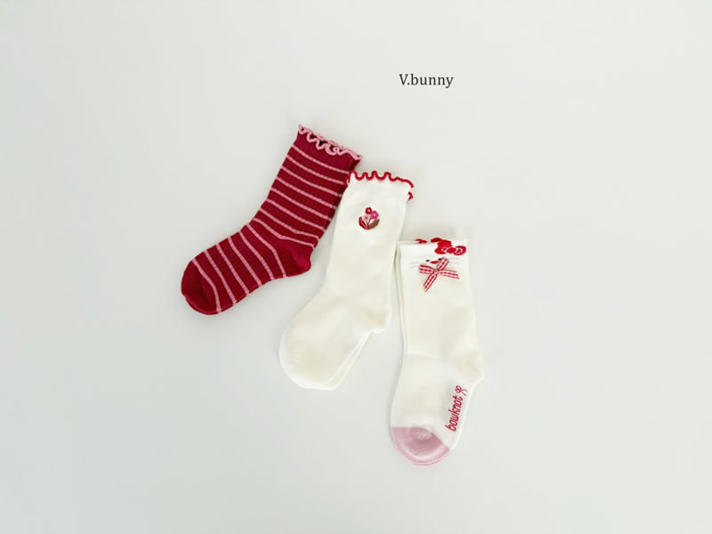 V Bunny - Korean Children Fashion - #todddlerfashion - Red Ribbon Socks Set - 2
