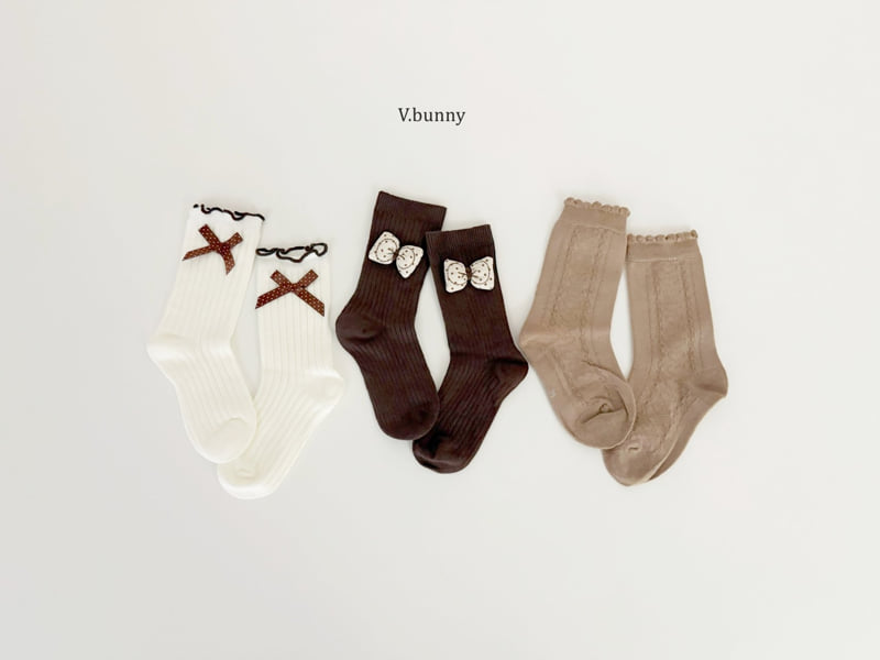 V Bunny - Korean Children Fashion - #todddlerfashion - Embossed Ribbon Socks Set - 11