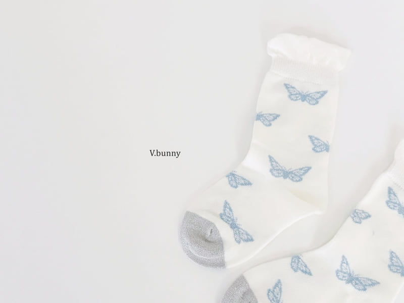 V Bunny - Korean Children Fashion - #todddlerfashion - Blue Butterfly Socks Set - 9