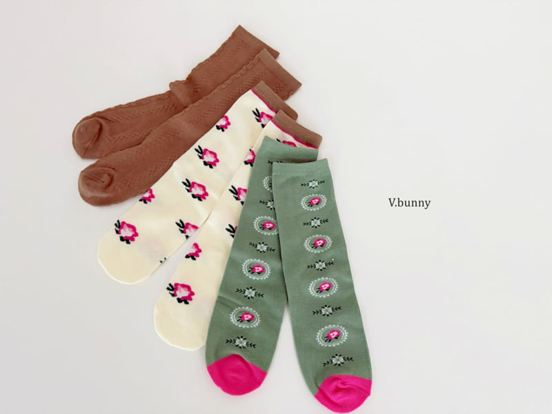 V Bunny - Korean Children Fashion - #todddlerfashion - Camellia Socks Set - 5