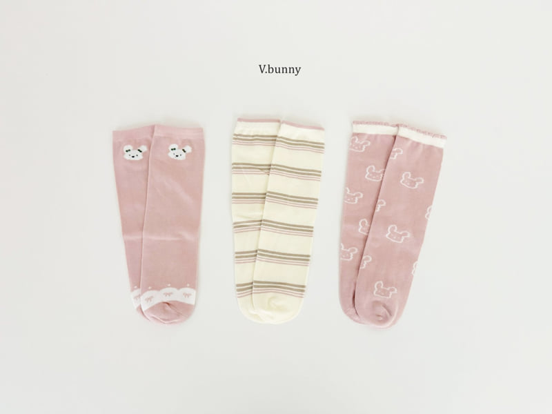 V Bunny - Korean Children Fashion - #todddlerfashion - Striped Bunny Socks Set - 3