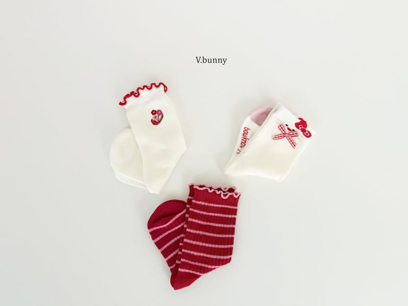 V Bunny - Korean Children Fashion - #toddlerclothing - Red Ribbon Socks Set - 3