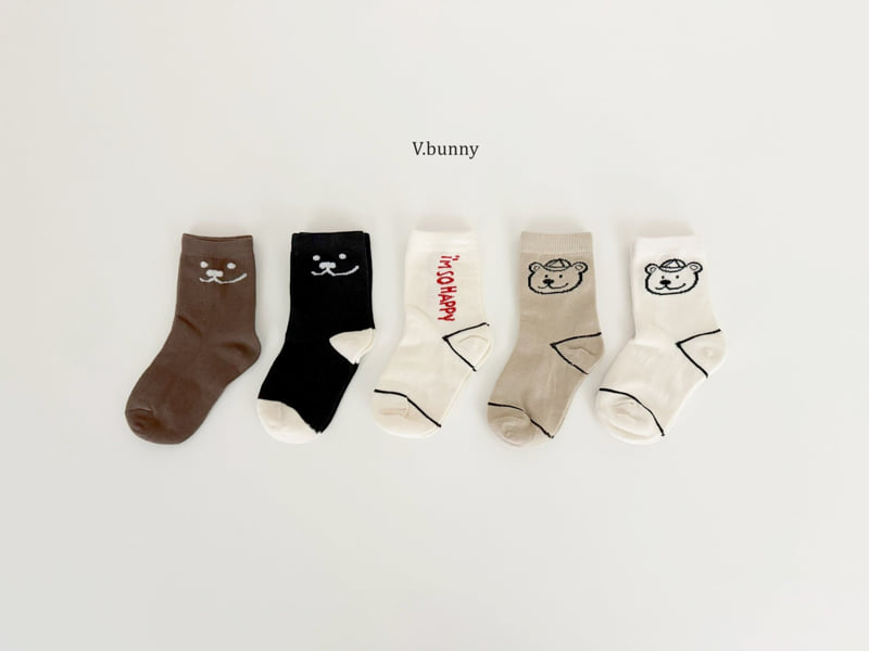 V Bunny - Korean Children Fashion - #toddlerclothing - Smiley Bear Socks Set