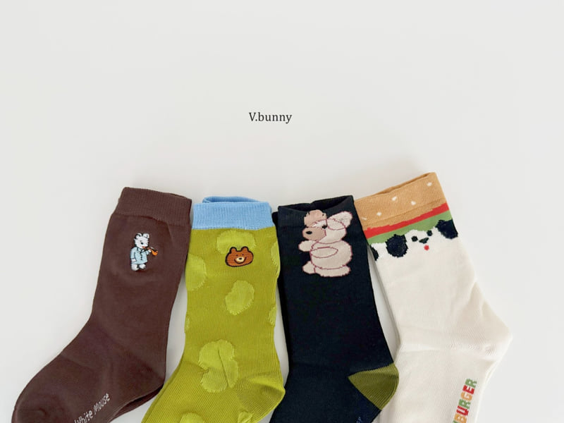 V Bunny - Korean Children Fashion - #toddlerclothing - Brown Bear Socks Set - 2