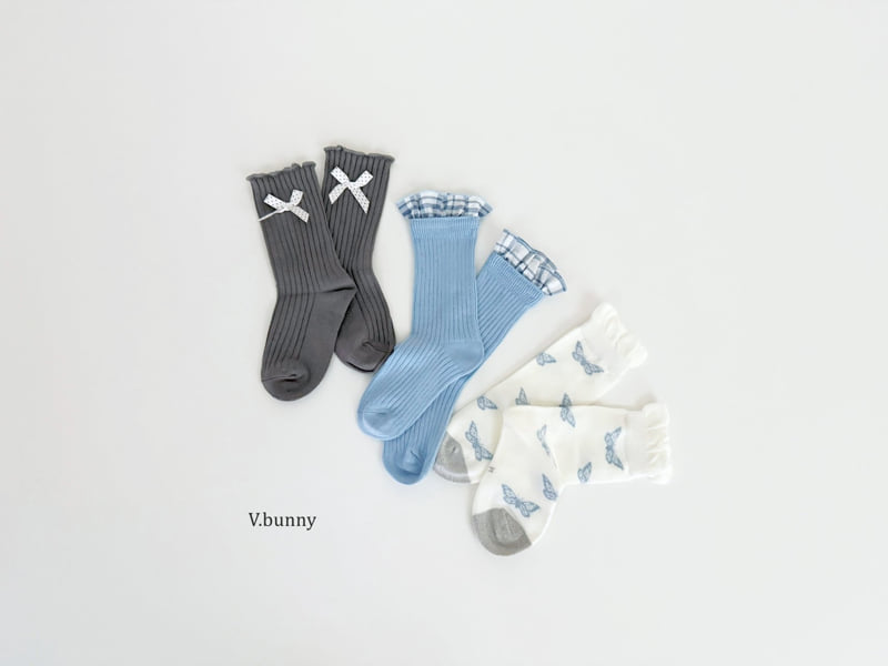 V Bunny - Korean Children Fashion - #toddlerclothing - Blue Butterfly Socks Set - 10
