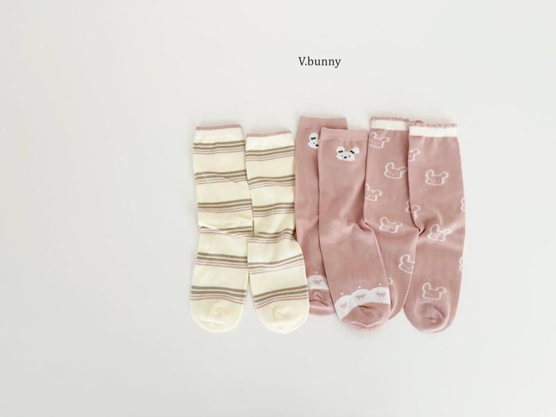 V Bunny - Korean Children Fashion - #todddlerfashion - Striped Bunny Socks Set - 4