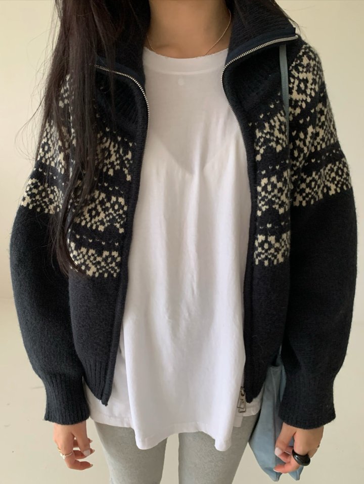 Via - Korean Women Fashion - #momslook - Snow Flower Zip-up Knit Cardigan - 3