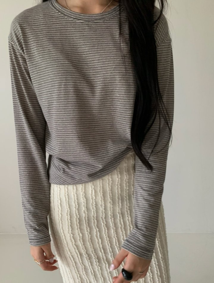 Via - Korean Women Fashion - #pursuepretty - Boda Stripe Long Sleeved Tee - 5
