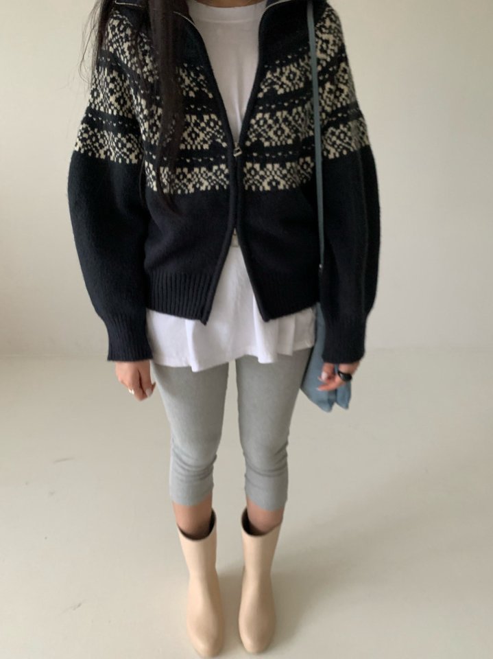 Via - Korean Women Fashion - #pursuepretty - Snow Flower Zip-up Knit Cardigan - 7