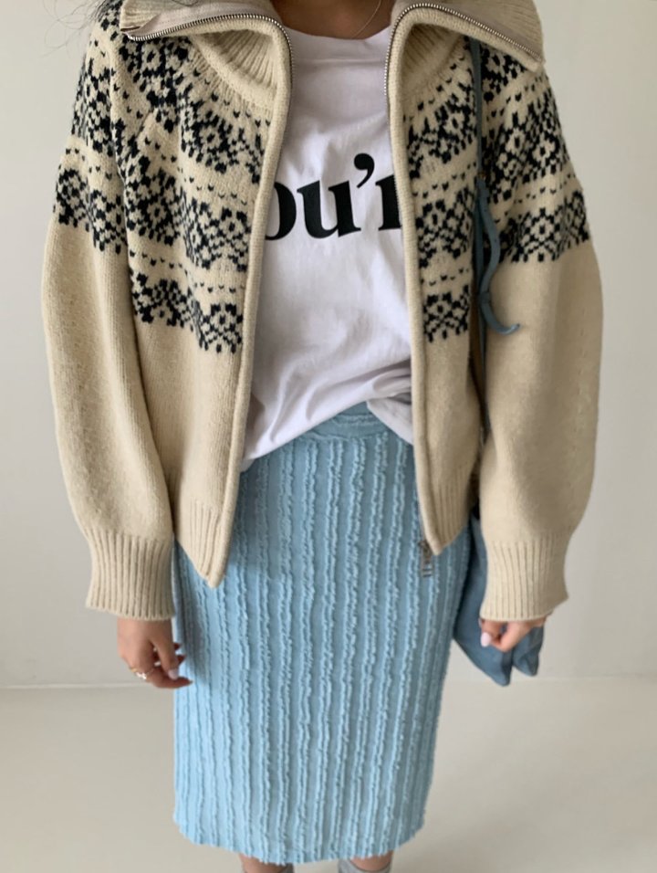 Via - Korean Women Fashion - #shopsmall - Snow Flower Zip-up Knit Cardigan - 9