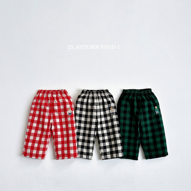 Vivid I - Korean Children Fashion - #childofig - Check Bear Embroidery Pants - 3