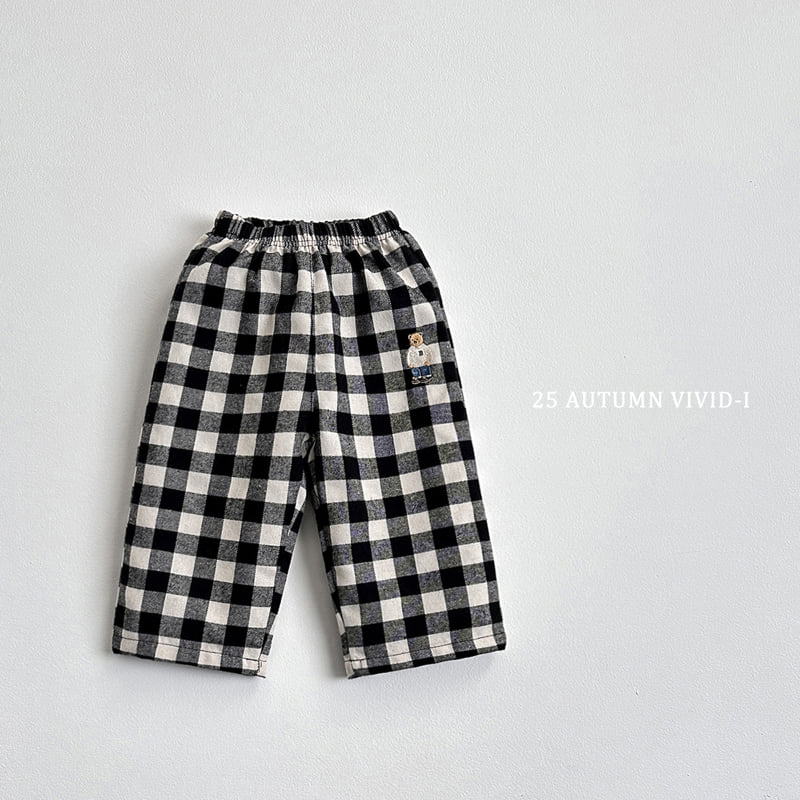 Vivid I - Korean Children Fashion - #childofig - Check Bear Embroidery Pants - 4