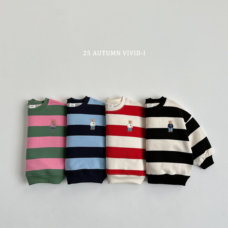 Vivid I - Korean Children Fashion - #designkidswear - Bold Stripe Bear Sweatshirt