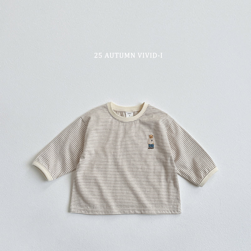 Vivid I - Korean Children Fashion - #designkidswear - Bear Embroidery Striped Tee - 5