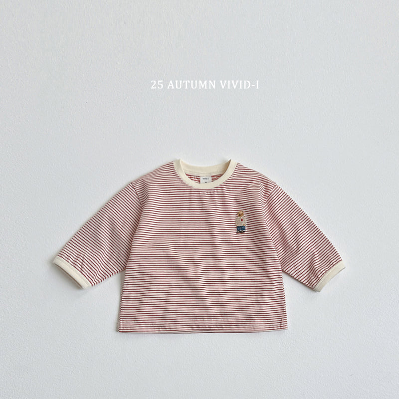 Vivid I - Korean Children Fashion - #discoveringself - Bear Embroidery Striped Tee - 6