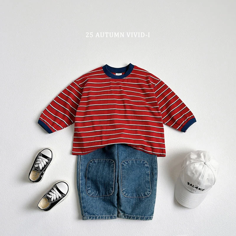 Vivid I - Korean Children Fashion - #fashionkids - Smile Label Stripe Tee - 7