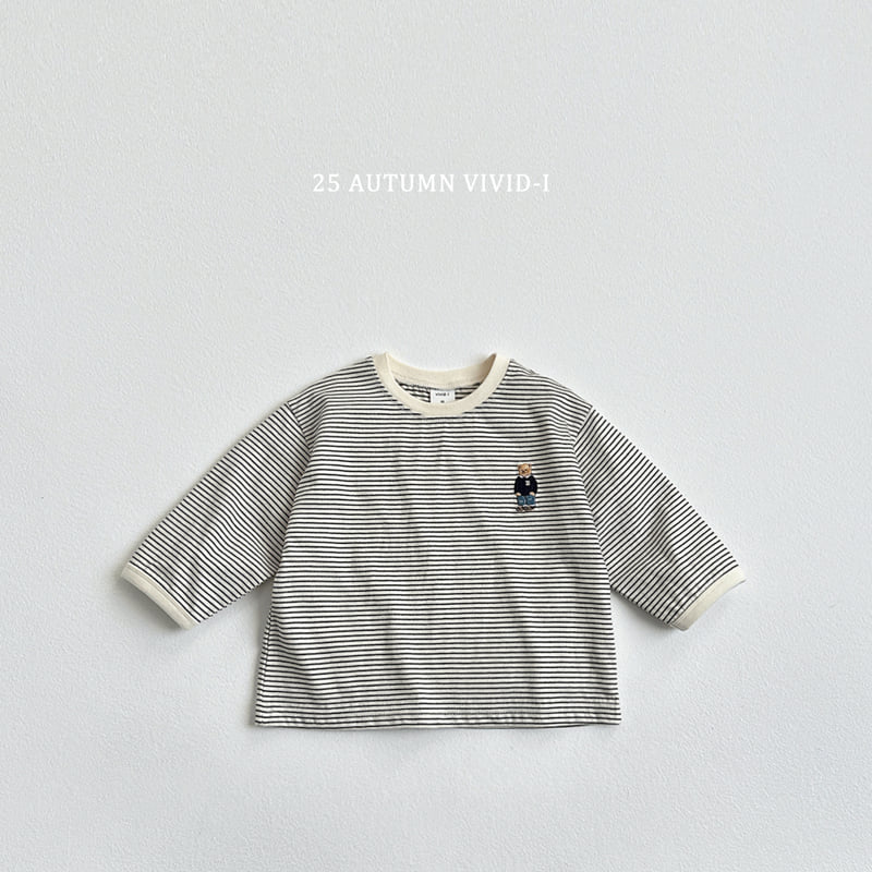 Vivid I - Korean Children Fashion - #fashionkids - Bear Embroidery Striped Tee - 7