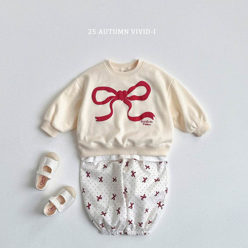 Vivid I - Korean Children Fashion - #kidsshorts - Ribbon Embossed Sweatshirt - 10