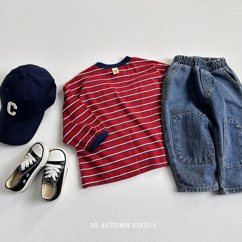 Vivid I - Korean Children Fashion - #kidsstore - Smile Label Stripe Tee - 9