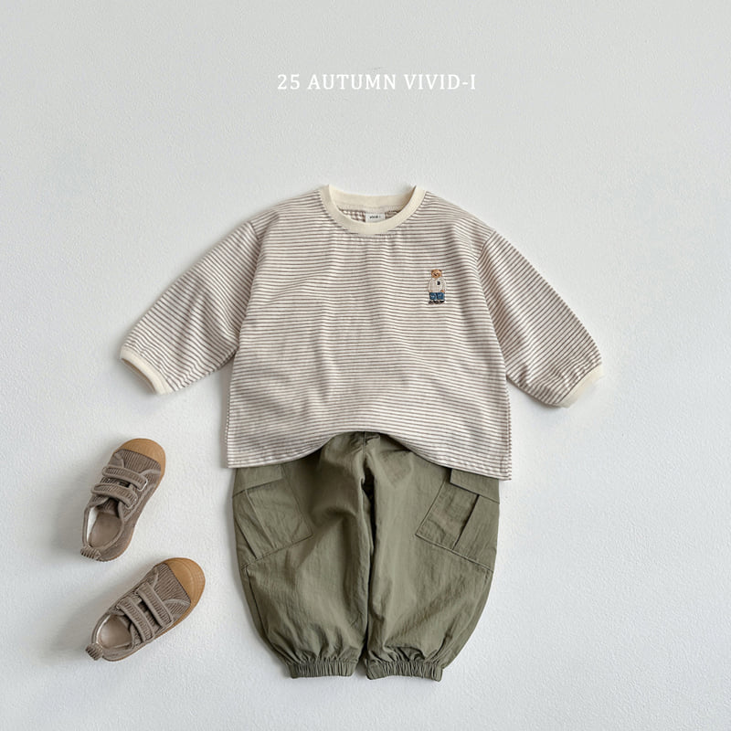 Vivid I - Korean Children Fashion - #kidsstore - Bear Embroidery Striped Tee - 9