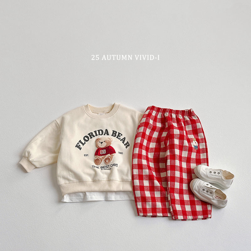 Vivid I - Korean Children Fashion - #kidsstore - Check Bear Embroidery Pants - 9