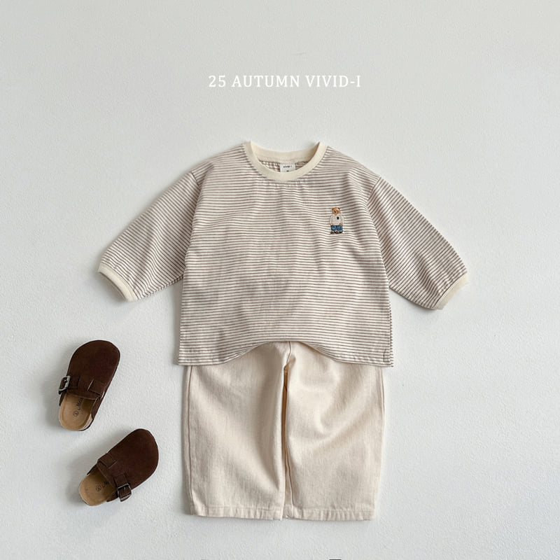Vivid I - Korean Children Fashion - #kidzfashiontrend - Bear Embroidery Striped Tee - 10