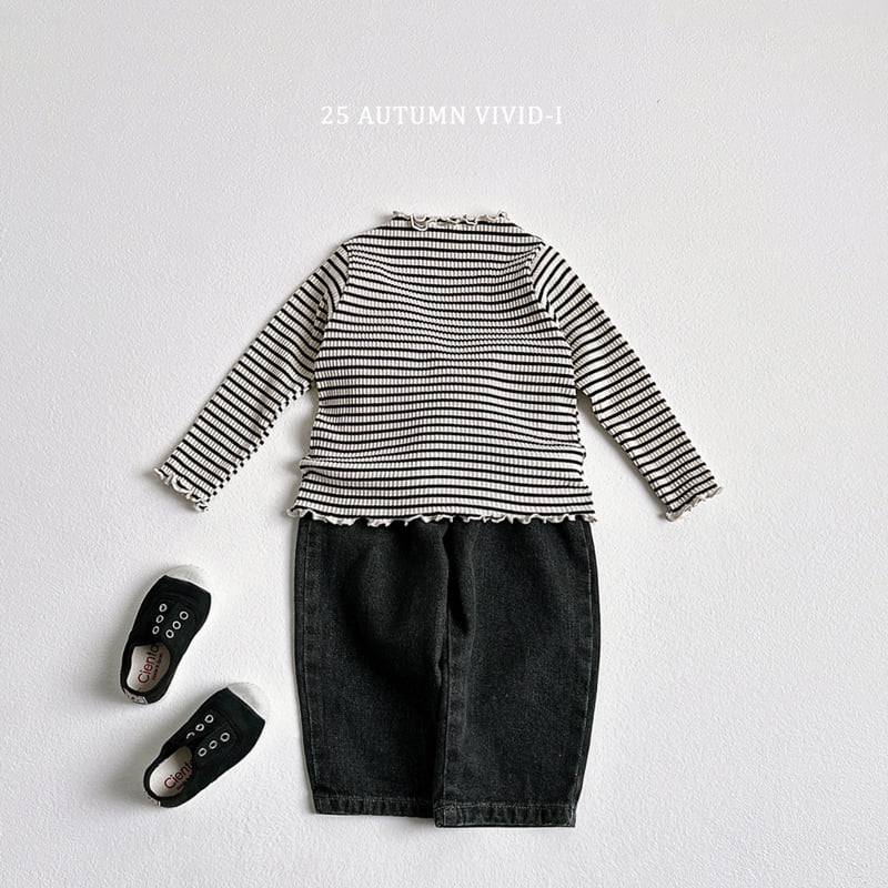 Vivid I - Korean Children Fashion - #kidzfashiontrend - Stripe Ribbed Wave Tee - 6