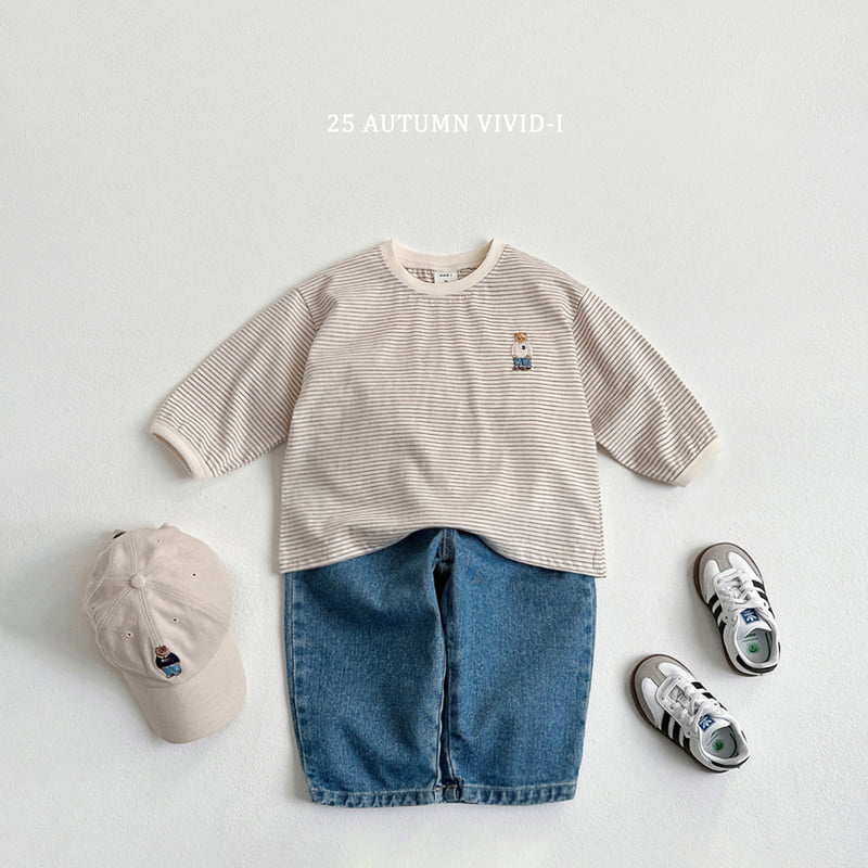 Vivid I - Korean Children Fashion - #littlefashionista - Bear Embroidery Striped Tee - 12
