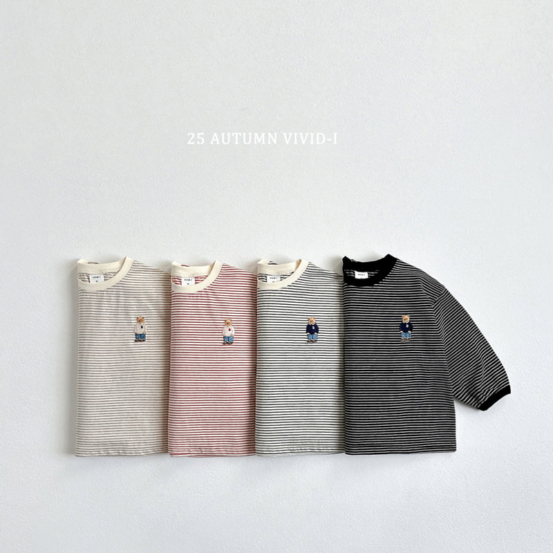 Vivid I - Korean Children Fashion - #prettylittlegirls - Bear Embroidery Striped Tee