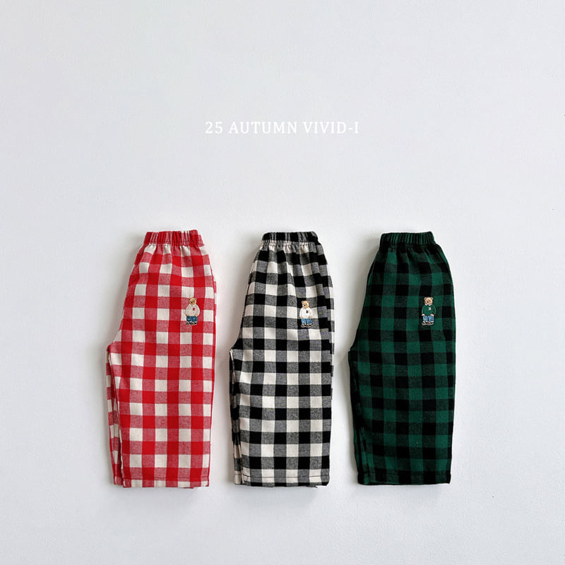 Vivid I - Korean Children Fashion - #prettylittlegirls - Check Bear Embroidery Pants