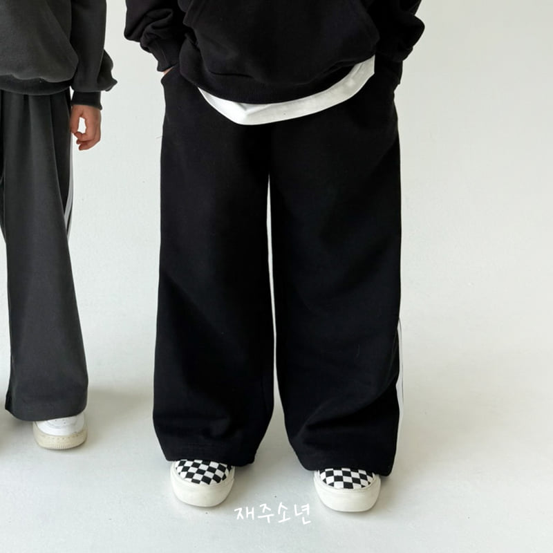 Witty Boy - Korean Children Fashion - #childofig - Double Line Track Pants (Black) - 4