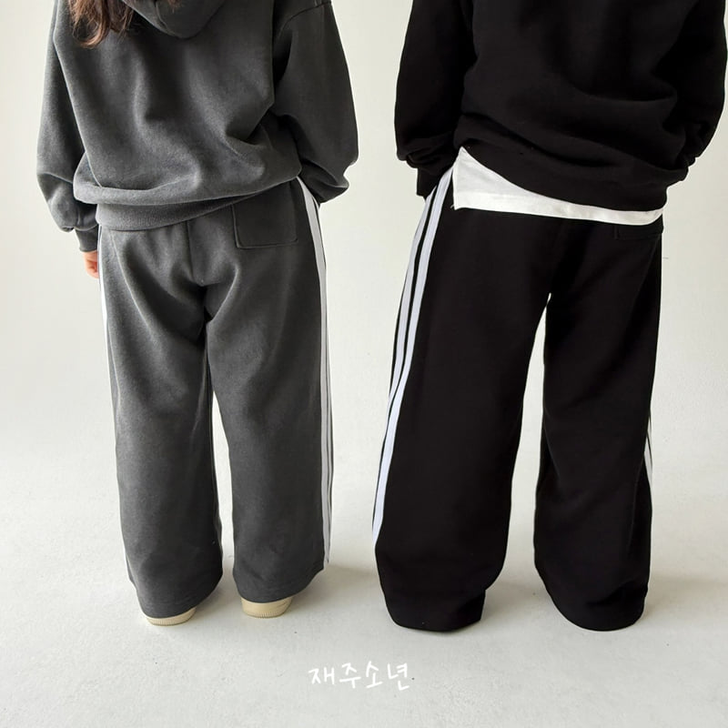 Witty Boy - Korean Children Fashion - #fashionkids - Double Line Track Pants (Pig Charcoal) - 6