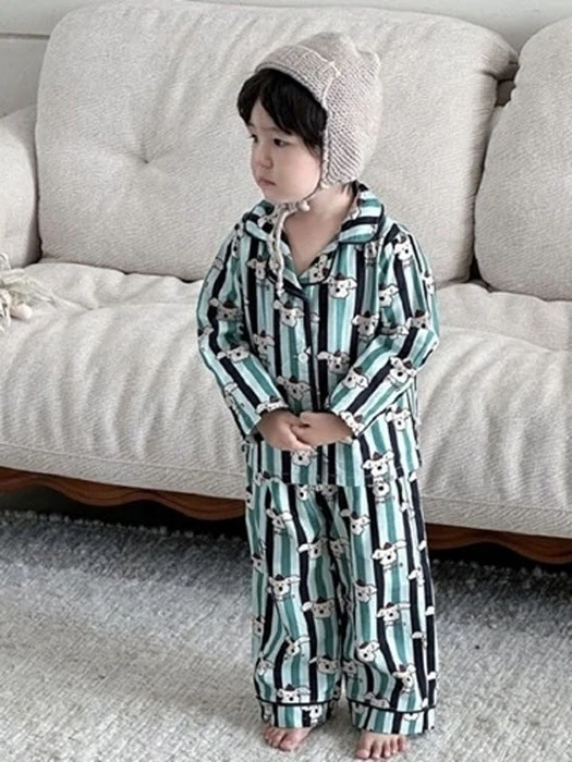 Long Sleeve Pajamas (Stripe Puppy)