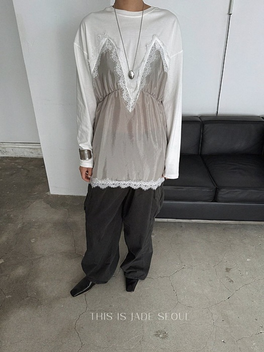 Deep V-neck Lace Layered Tee