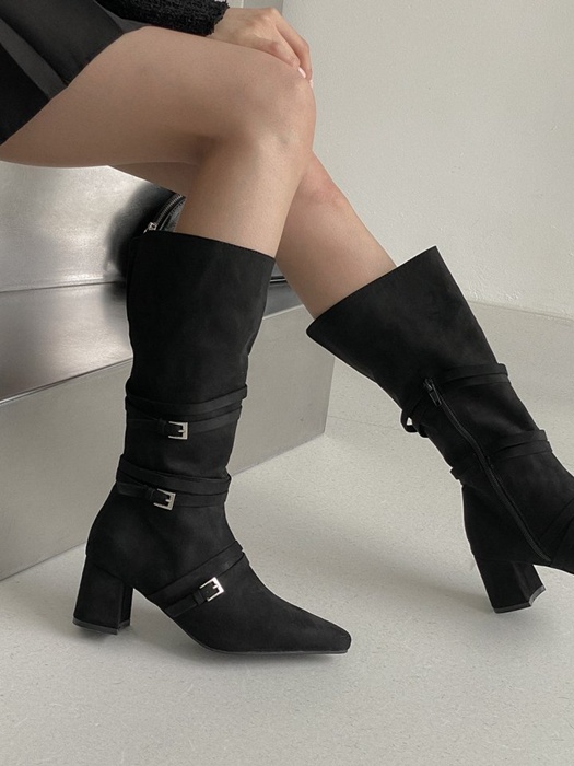 Half Roll-Up Velcro Mid Stiletto Boots