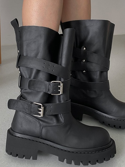 Strap Buckle Mid Half Walker Boots