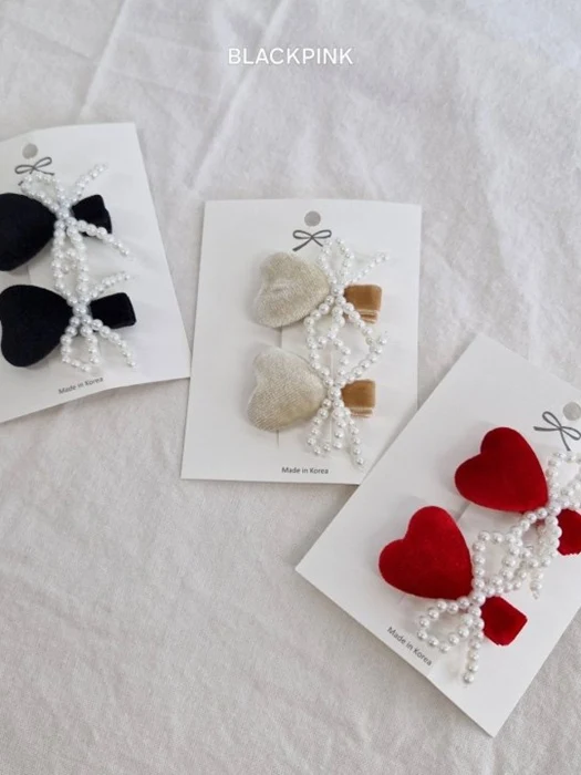 Pearl Ribbon Heart Set (set of 2)