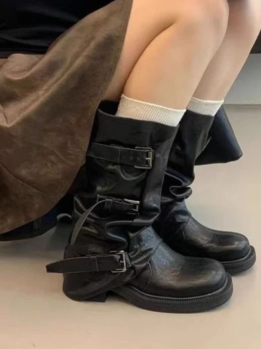 Velcro Buckle Half Boots