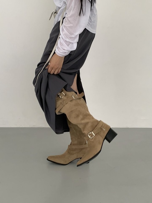 Half Western Stiletto Buckle Mid Boots