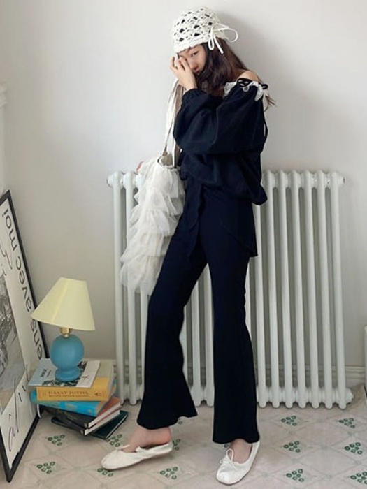Ribbon Wrap Rib Bootcut Pants Ribbon Wrap Rib Bootcut Pants