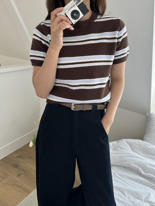 Stripe Short-sleeved Knit Top Stripe Short-sleeved Knit Top
