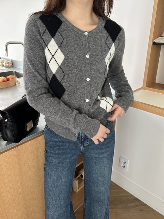 Wool Argyle Cardigan