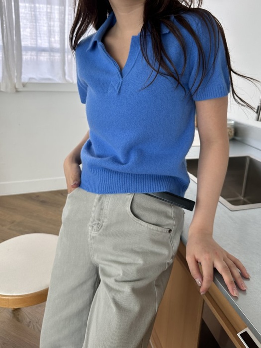 Wool Collar Short Sleeved Knit Top Wool Collar Short Sleeved Knit Top