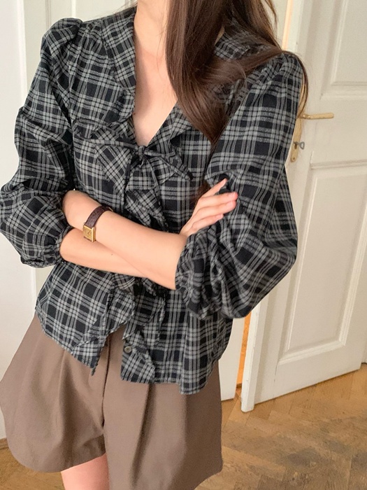 Check Ruffle Blouse Check Ruffle Blouse
