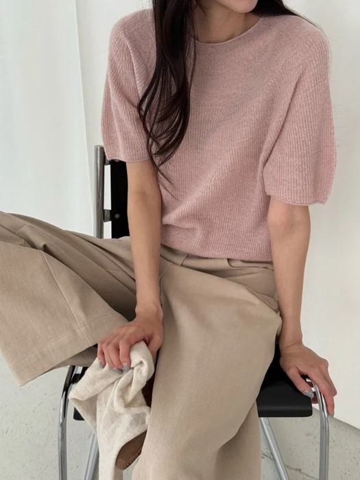 Marche Alphaca Wholegarment Short Sleeved Knit Top Marche Alphaca Wholegarment Short Sleeved Knit Top