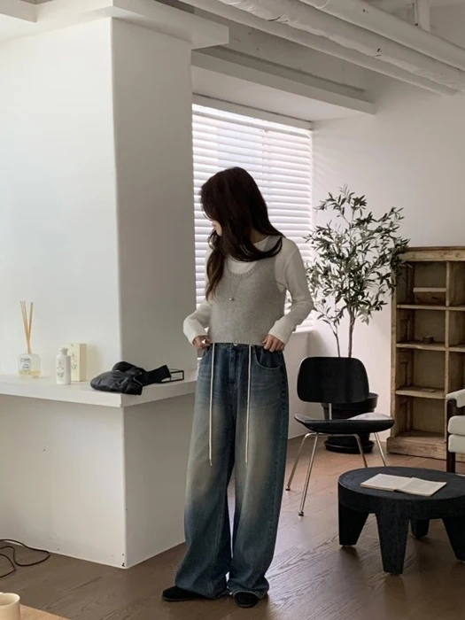 String Wide Denim Pants String Wide Denim Pants